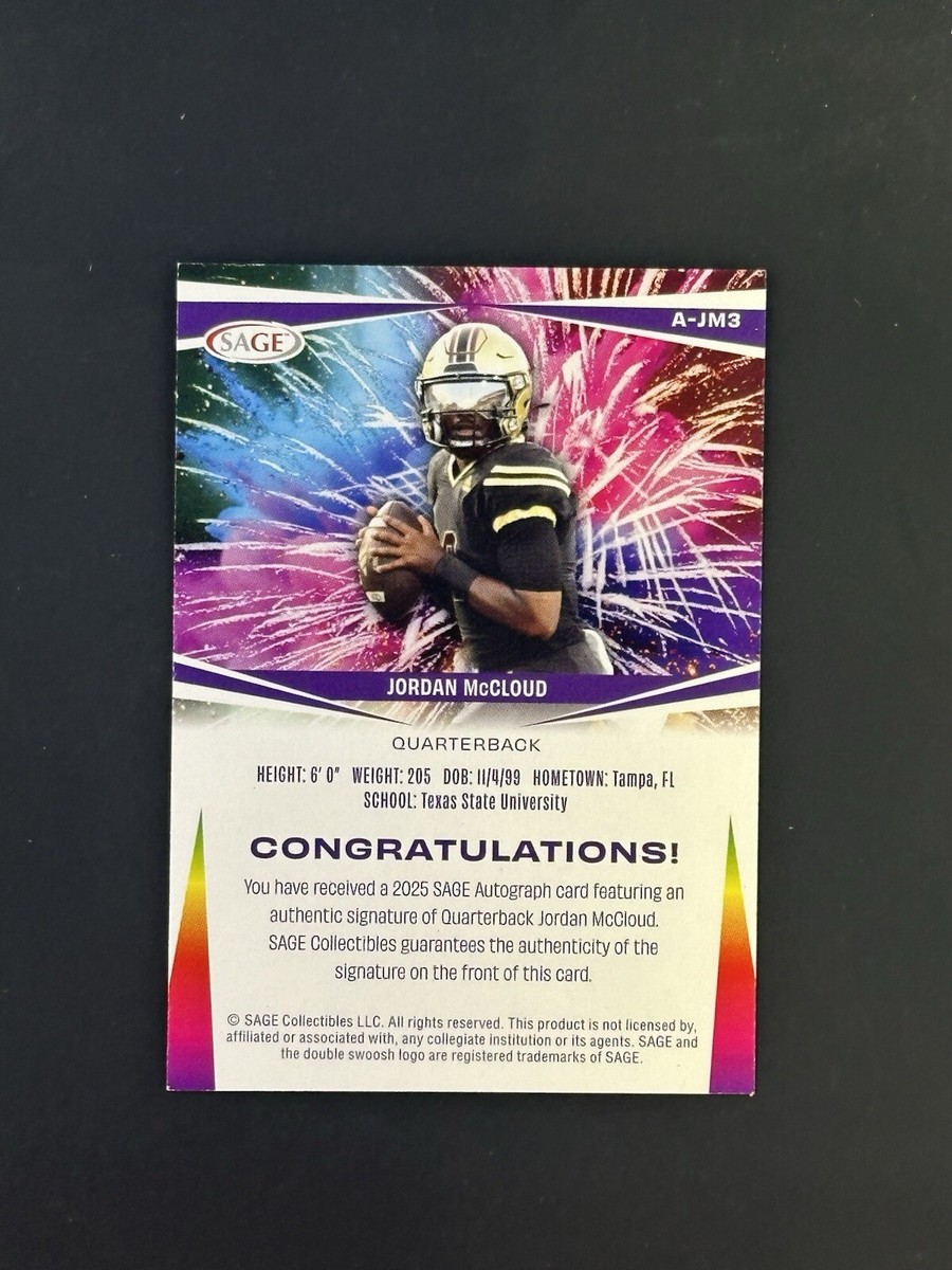 Jordan McCloud 2025 Sage Red Auto Rookie Auto Texas State #A-JM3