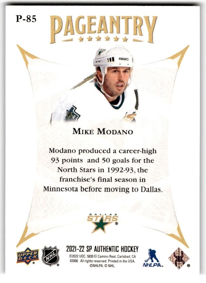 2021-22 SP Authentic Pageantry Mike Modano #P-85 - Image 2 of 2