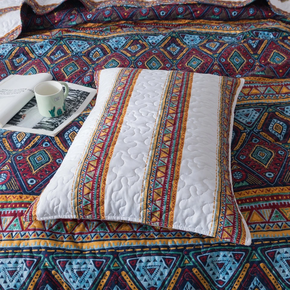 DaDa Bedding Southwestern Aztec Bohemian Desert Tribal Quilted Bedspread Set - Image 3 of 4