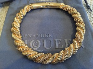 Authentic NWT Alexander McQueen Gold Plated Twisted Rope Runway Choker Necklace