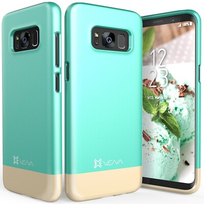 Galaxy S8 Dock-Friendly Two-Tone Slim Fit Case Vena iSlide, Teal/Champagne  Gold