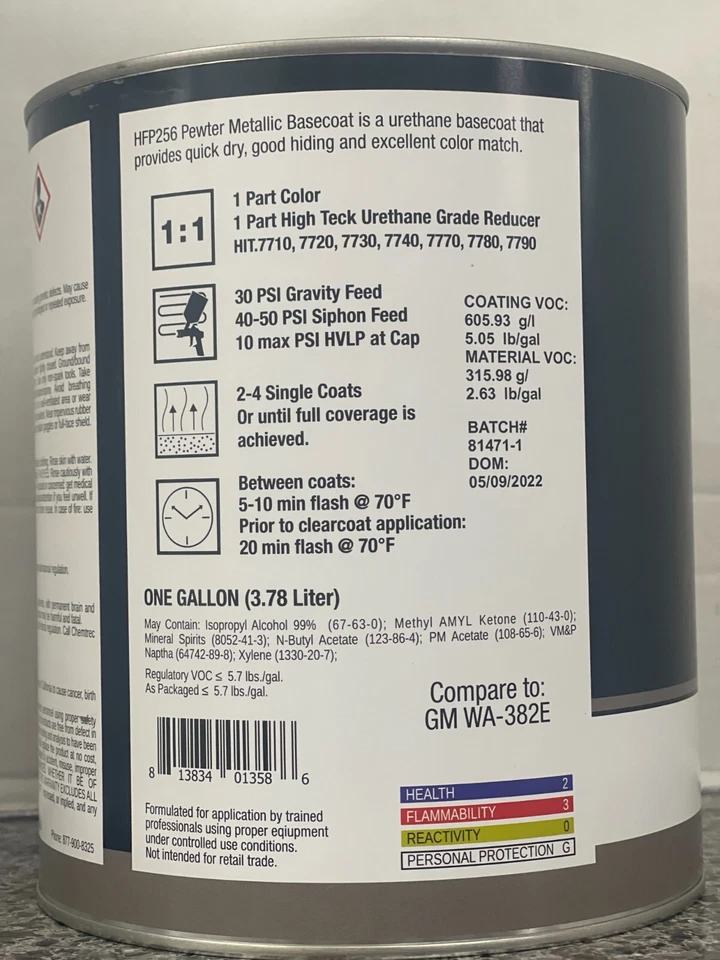 GM/Chevy WA382E/ 382e/U382E Pewter Metallic Basecoat paint with Gallon Clear Kit Foto 4 de 4