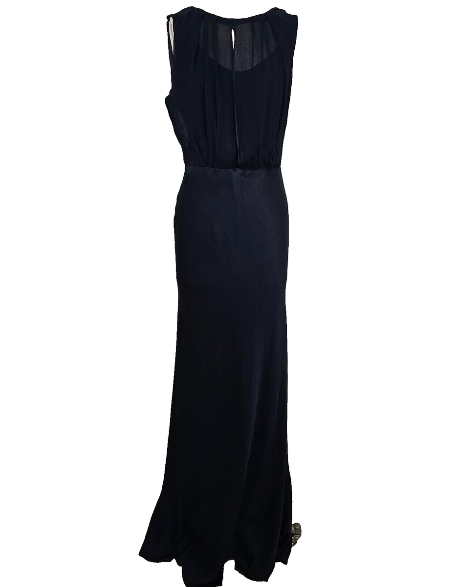 GHOST London Hollywood Claudia Cowl Back Gown Navy Blue Dress Sz L Floor  Length
