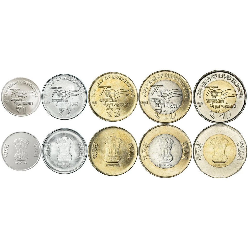 India | 5 Coin Set | 1 Rupee 2 5 10 20 Rupees | 2021 - 2024 - Image 2 of 2