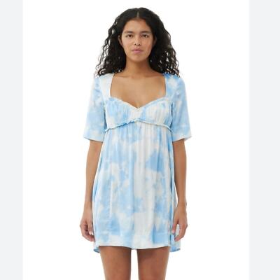 ganni blue silk dress Ganni Gingham Smocked Waist Stretch Silk Midi Dress In Alaskan Blue