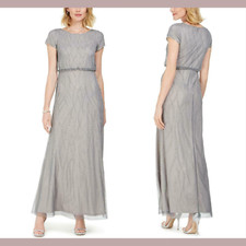 NEW Adrianna Papell  8  Beaded Blouson Gown in Pewter Silver S205