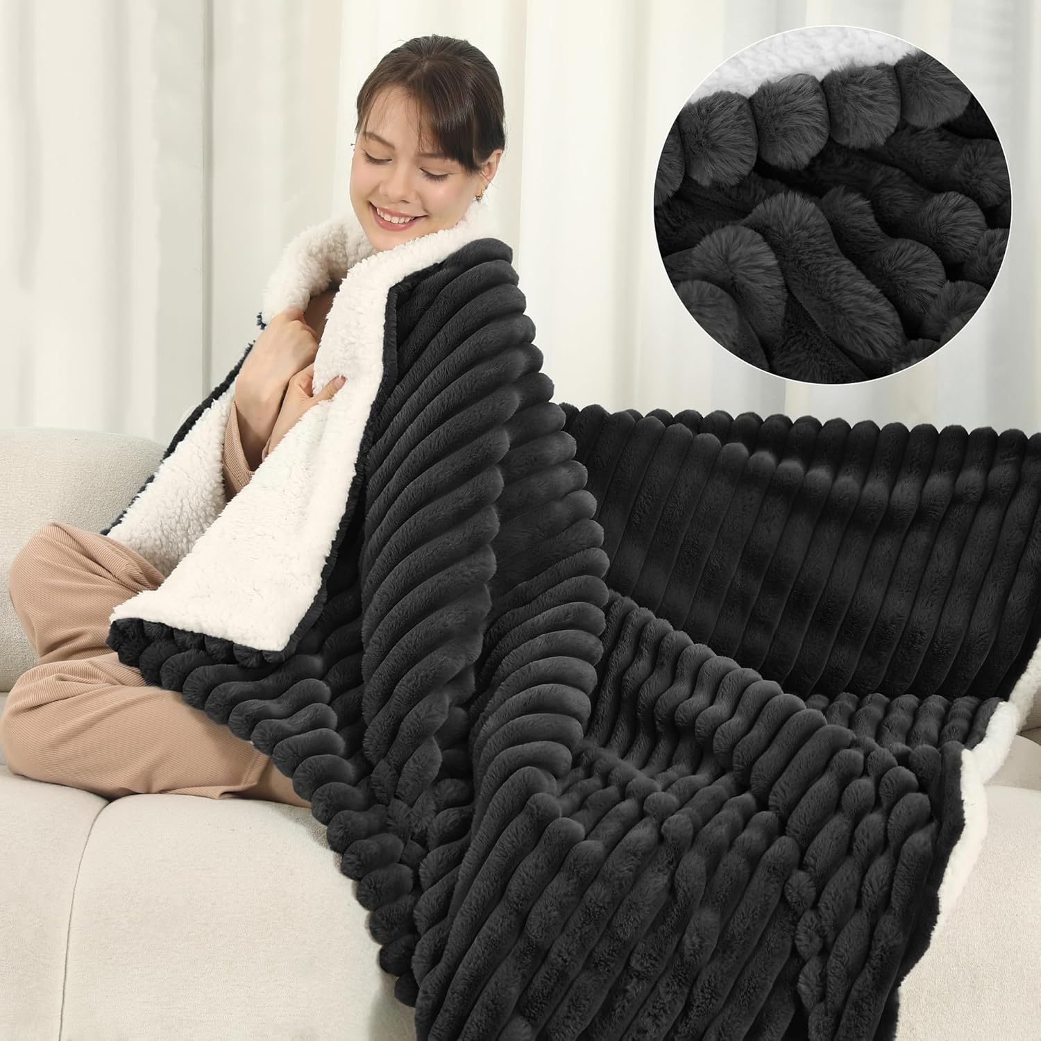 Super Cozy Electric Throw Blanket with 5 Heat Levels - Faux Fur & Sherpa