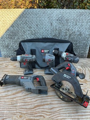 Lot of 5 Porter Cable 18V Tools & Bag Circular Saw Hammer Drill Flashlight