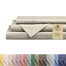 Linen Home 100 Cotton Percale 4 Pieces King Sheet Set, 13 - Light Taupe