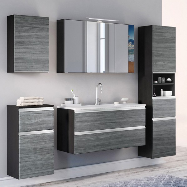 BadezimmermöBel Komplett Set Waschtisch Unterschrank HäNgeschrank Spiegelschrank-image