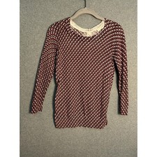 LOFT Women's Burgundy Geometric Print Sweater XS Cotton Long Sleeve Knit Top