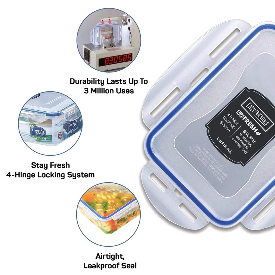 Lock & Lock Classics Rectangular Plastic Airtight Food Storage Containers wit... - Image 3 of 4
