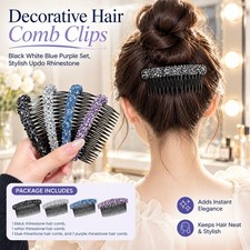 Premium Sparkling Hair Side Combs, 4 Piece Rhinestone Set, Easy Everyday Styling