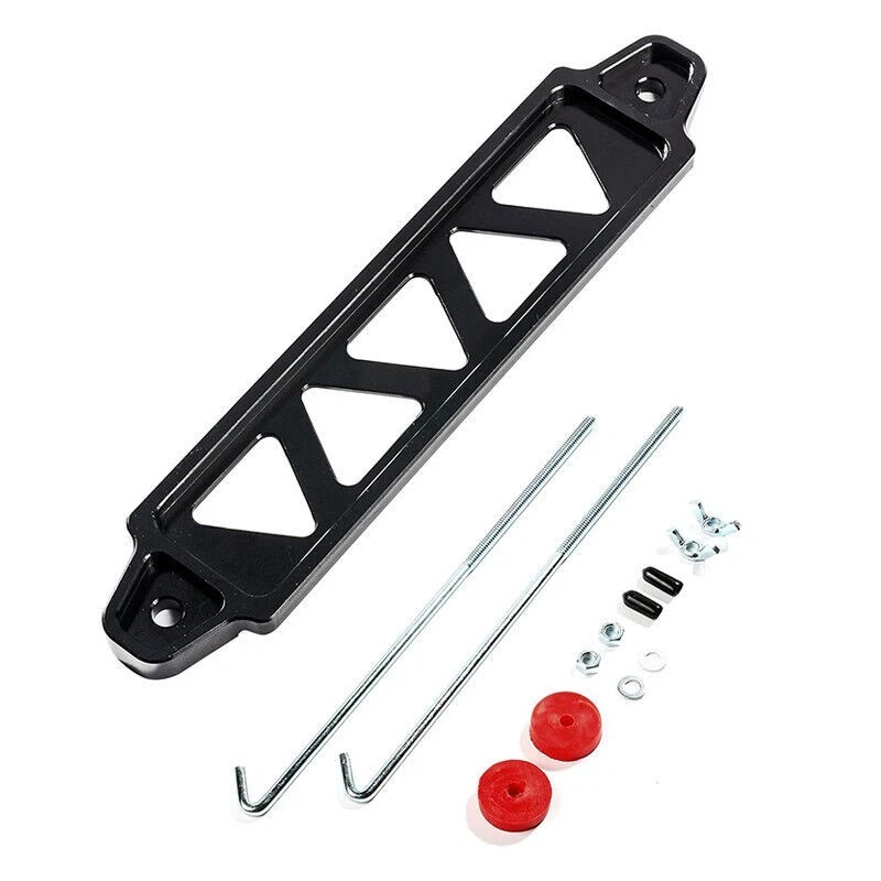 Aluminum Black Car Battery Hold Tie Down Bracket Mount Kit + 10'' J-Hooks Bolts - Изображение 2 из 4