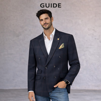Guide London Herren Marine Kariert Wolle Modern Tailored Blazer Größe 38