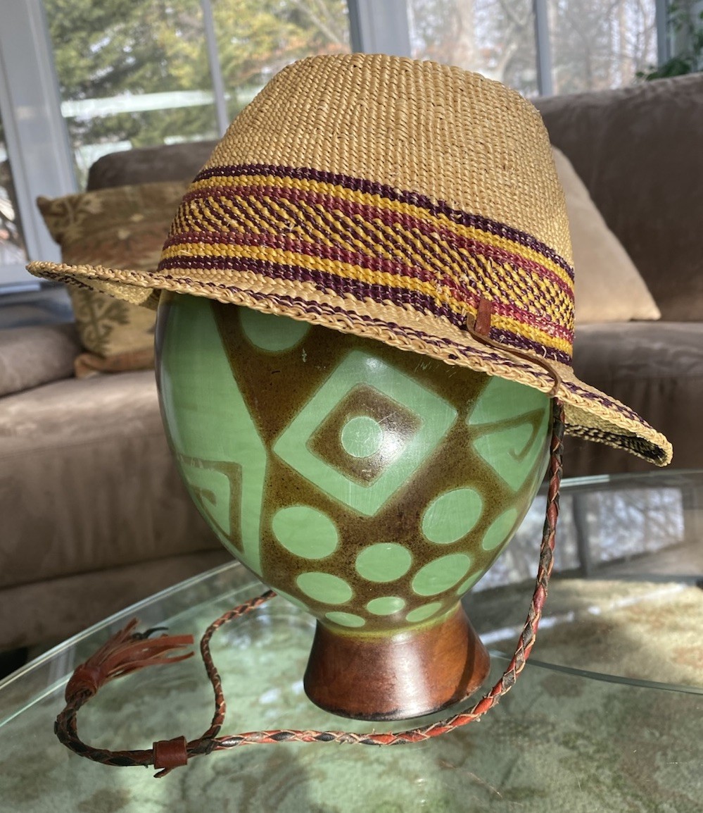 African Bolga Woven Straw Hat Short Brim Leather Chin Strap  display picture 1