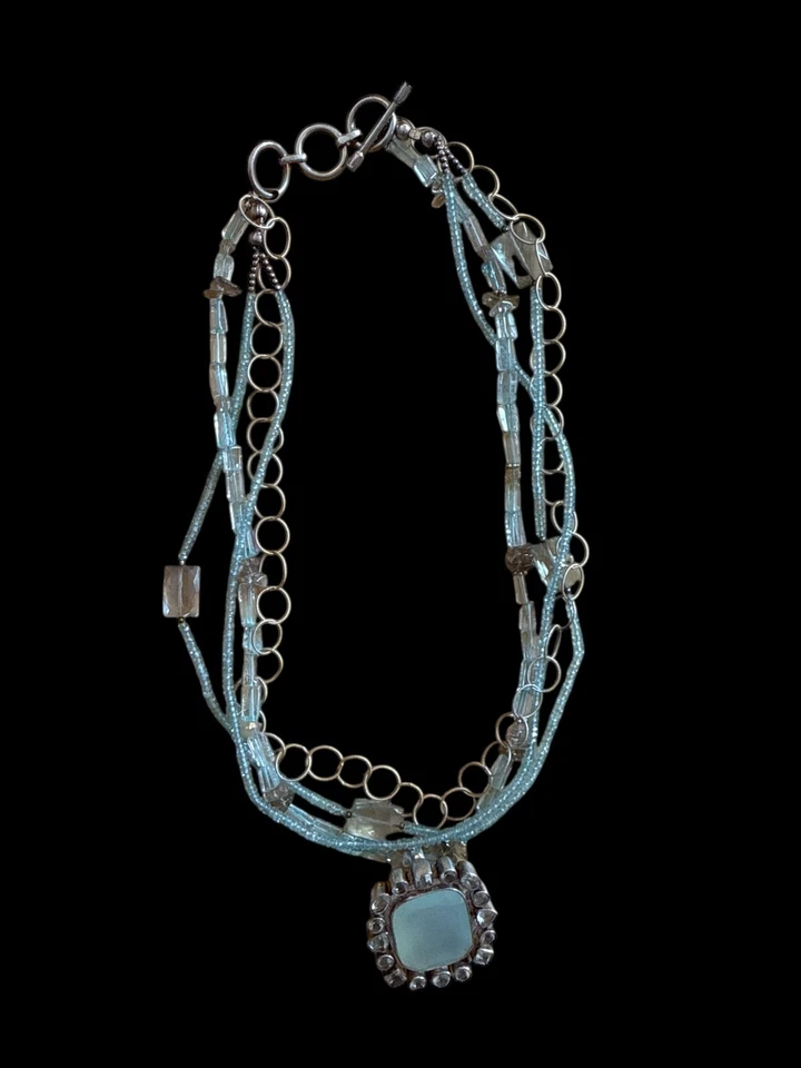 Artisan Boho 925 Sterling Multi Strand Necklace Amazonite Pendent & Quartz Beads - Image 2 of 4