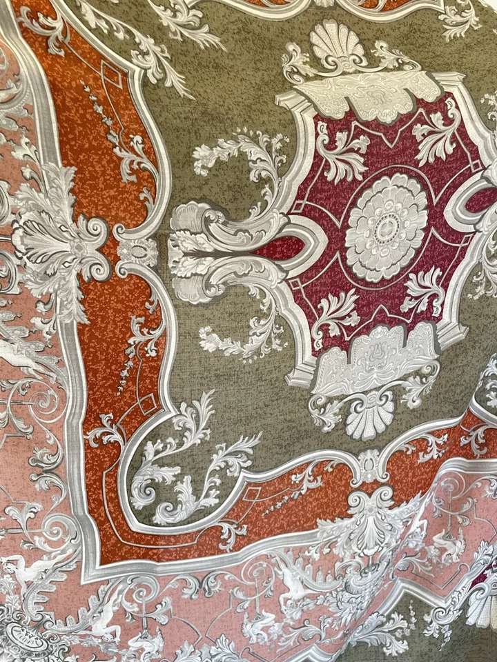 Y5# Fendi Lana Seda Bufanda Verde Oliva y Óxido Patrón Barroco Hecho en Italia Foto 3 de 4