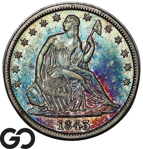 1843 Seated Liberty Half Dollar, Choice AU++/Unc Toner, Better Date
