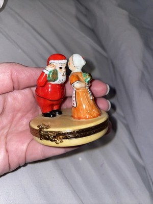 Vintage Artoria Limoges Peint Main Santa Mrs Claus Trinket Box