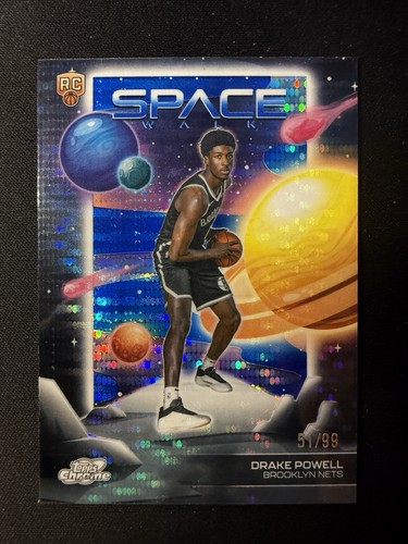 2025-26 Topps Cosmic Chrome Drake Powell Space Walk Blue Moon /99 RC Nets