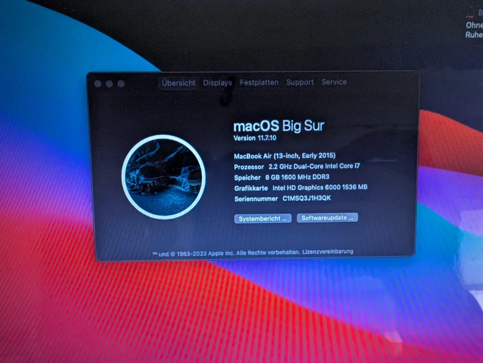 MacBook Air A1466 (2015) i7 1,6GHz, 8GB RAM, 500GB SSD - Bild 2 von 4