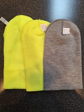 Lot of 3 Unisex Knit Cuffed Beanies Blank Grey Safety Green NEW