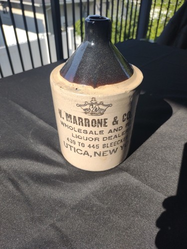 Vintage Stoneware Liquor Jug V. Marrone & Co. Utica, New York