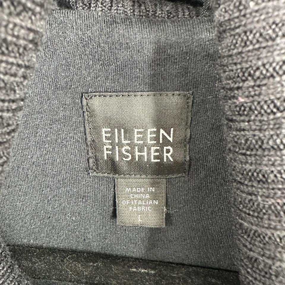 Abrigo Eileen Fisher para mujer grande negro acolchado línea A cuello embudo cremallera acolchada Foto 4 de 4