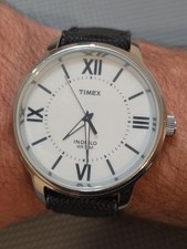 Timex Indiglo Quartz Dress Watch White Roman Numeral Dial New Black Strap
