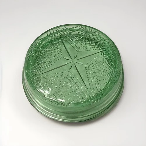RARE Romanesque Puff / Powder Dish Vintage Depression Glass LE Smith Green Glows