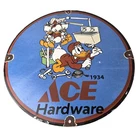 Vintage Ace Hardware Sign - Donald Duck Walt Disney Gas Pump Porcelain Sign