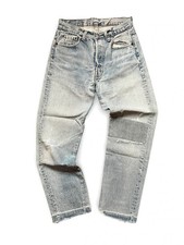 jean levis 501 vintage custom patchwork bleu clair coupe droite made in usa