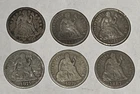 1859 1875 1876 1884 & 1887 Silver Seated Liberty Dime Collection 6 Coins One Lot