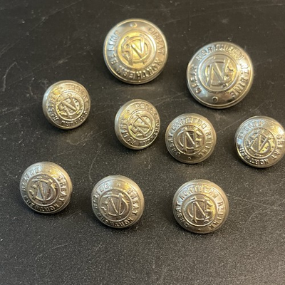 #ad 9 Vtg Great Northern Railway Line Uniform Button Lot Silver Tone Replacement Set $49.99