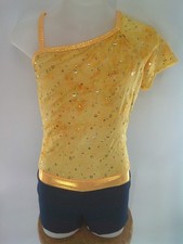 Dance Costume XL Child Yellow AWCT Jazz Tap Sequins Romper