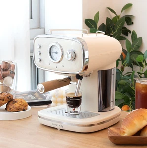 Cooing Retro Espresso Machine Semi-Automatic Coffee Maker Cream White 20 Bar
