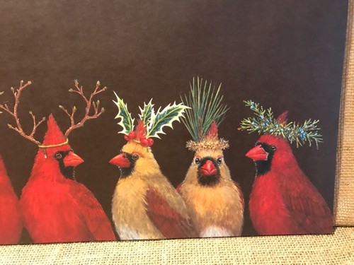 FRAMABLE PAPER PLACE MAT CARDINAL BIRDS WITH FLOWERS ARTIST VICKY SAWYER - Picture 3 of 9