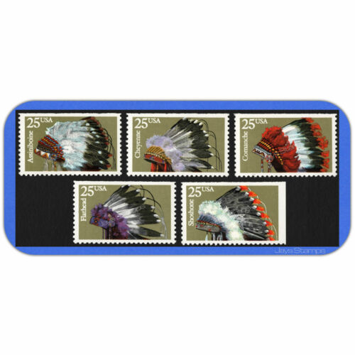 1990 INDIAN HEADDRESSES Complete Set of 5 Individual Booklet Stamps #2501-2505 - Picture 2 of 2