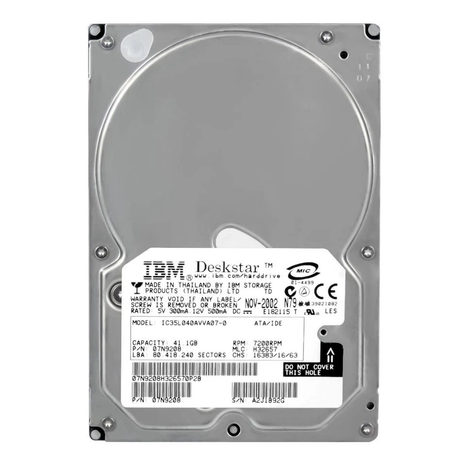 Hard Drive IBM Deskstar 07N9208 IC35L040AVVA07-0 41.1GB 7200U/Min 2MB Ata 3.5 " - Image 2 of 3