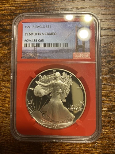 1991 S Eagle Proof 69 Ultra Cameo NGC Golden Gate Bridge Label