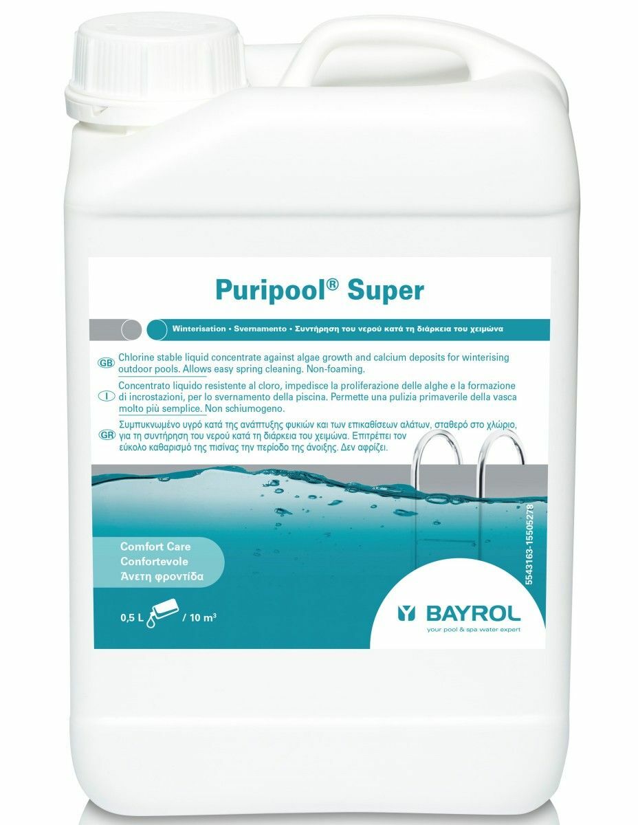BAYROL Puripool Super líquido 5 L. Invernador sin cobre para la piscina.