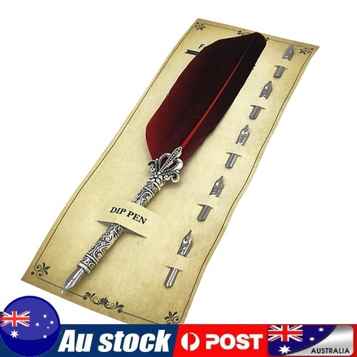 Calligraphy Feather Dip Pen with 5 Nib Writing Ink Quill Fountain Pen ...