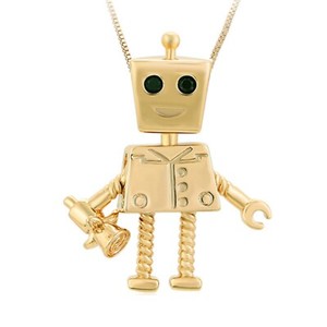 Authentic 14K Gold Plated Cute Movable Parts Robot Pendant & Chain. Craftsmanship & tech