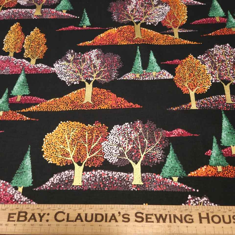 23" Autumn Splendor Quilting Treasures Fall Trees on Black - Image 2 of 3