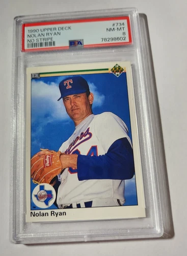 NOLAN RYAN -- 1990 UPPER DECK -- NO "300th WIN STRIPE" -- #734 -- PSA NM-MT 8