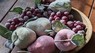 Sugar Frosted Fruit Old Vintage Grapes Pears Apples Vintage set of 10