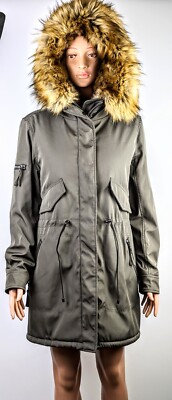 S13 Women's Green Faux Fur Lining Hooded Luxe Canyon Parka/Coat [size M]