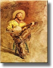 Cowboy Singing Picture on Stretched Canvas, Wall Art Décor, Ready to Hang!