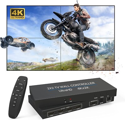  2x2 HDMI Video Wall Controller, 4K x 2K HD Display, 180 Degree 4 channel 4K